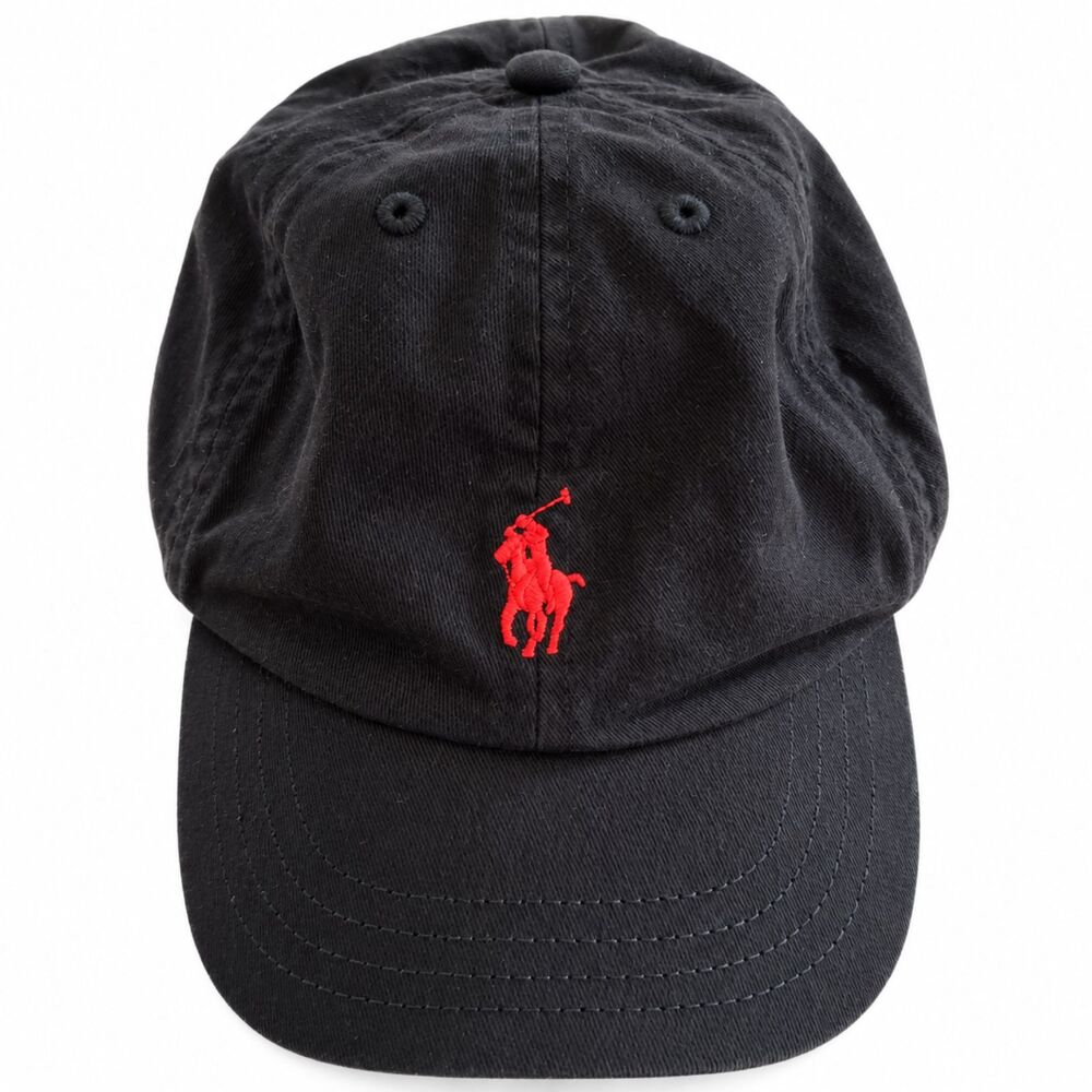 Polo Ralph Lauren Kids Hat Black Red Pony Logo Children Adjustable Baseball Cap